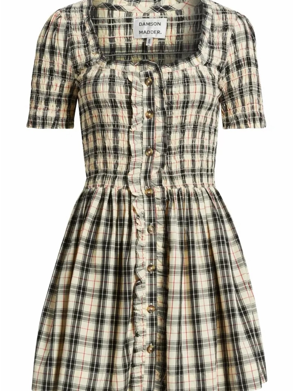 Damson Madder Black & Cream Plaid Mini Dress